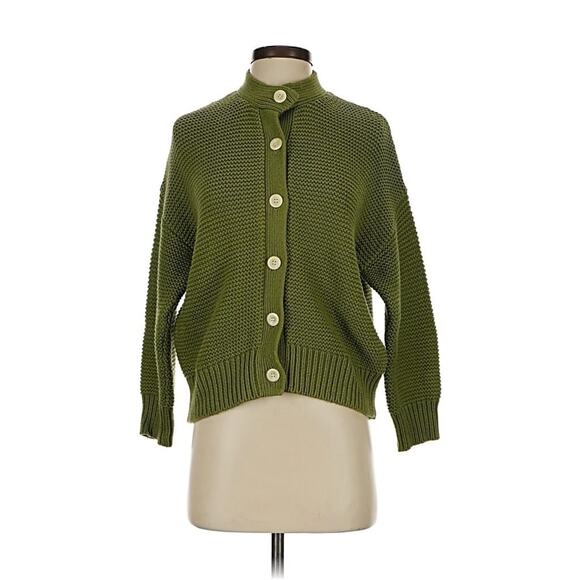 Alex Mill Nico Green Chunky Knit Sweater Cardigan Academia Preppy Small - Picture 2 of 5